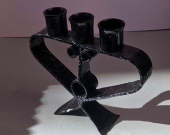 Mid Century Brutalist Handcrafted Iron Candle Holder