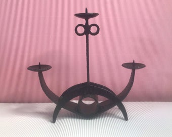 Mid Century Brutalist Handcrafted Iron Candle Holder