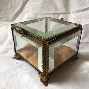 Rare antique  beveled glass and brass Jewelry Casket -Trinket Box