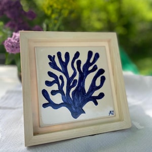 Hand painted Tile Coral/ portuguese azulejo Marine life