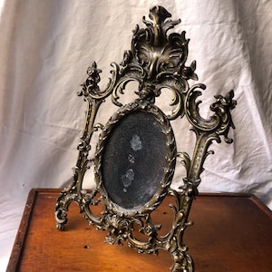 Antique thick brass/ gilt cast iron oval victorian frame