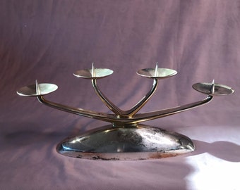 Mid Century WMF Ikora Modernist Metal Silver Pleated Candle  Holder 4 armed