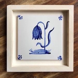 Hand painted Tile Flower/ portuguese azulejo stylized flower