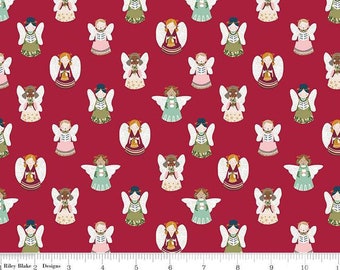 Christmas Angels Fabric: Riley Blake Designs, Red Christmas Village fabric