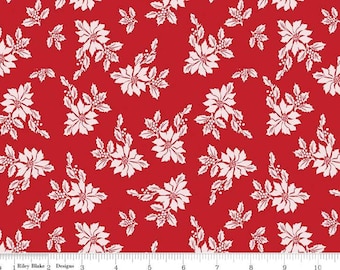 Poinsettia Print Fabric, Santa Claus Lane fabric, Riley Blake Designs