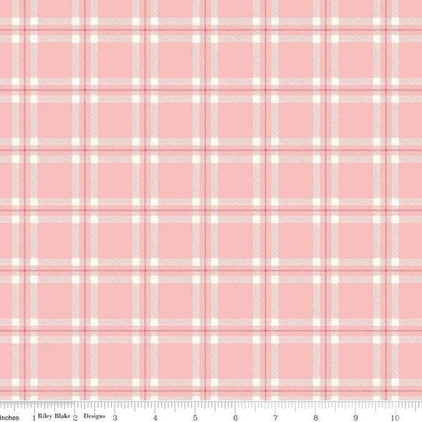 Pink Plaid Fabric, Glamp Camp cotton fabric, Riley Blake Designs