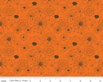 Orange Floral Fabric, Give Thanks fabric, Riley Blake Designs