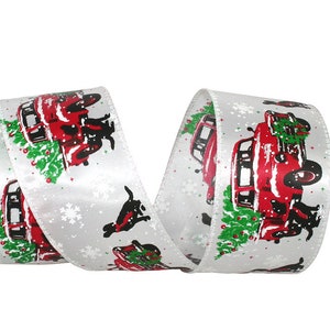 Christmas Tree in Vintage Red Truck Ribbon, 10 Yards Christmas Ribbon