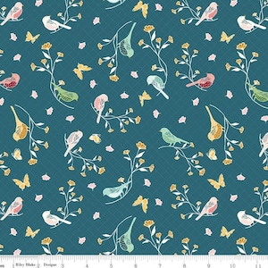 Bird Print Fabric, Melody Floral Birds fabric, Riley Blake Designs fabric, Melody Lane fabric