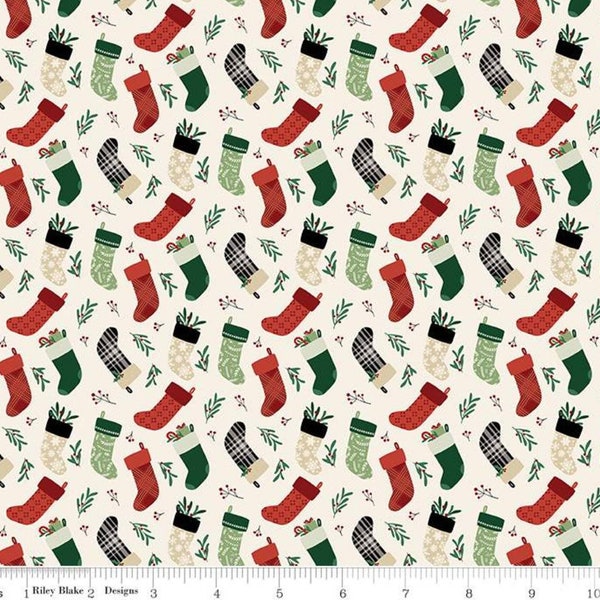 Christmas Stockings print fabric, Christmas Traditions, Riley Blake fabric