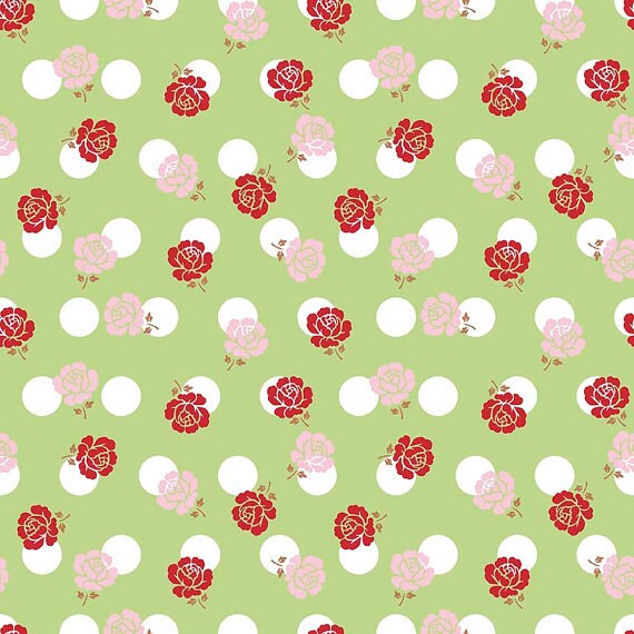 Riley Blake fabric, green floral fabric, Sew Cherry 2 collection Il_570xn