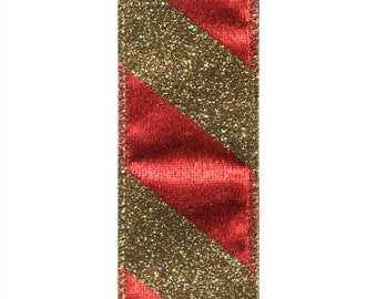 Red and Gold Wired Christmas Ribbon, Wired Edge Ribbon