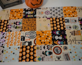 Patchwork Halloween Table Runner, Cotton Kitchen Decor