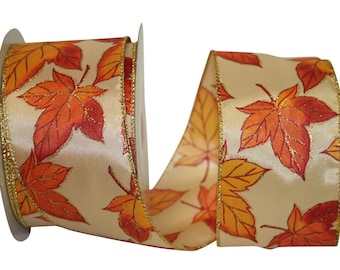Autumn Leaves Wired Ribbon, 20 yards ribbon