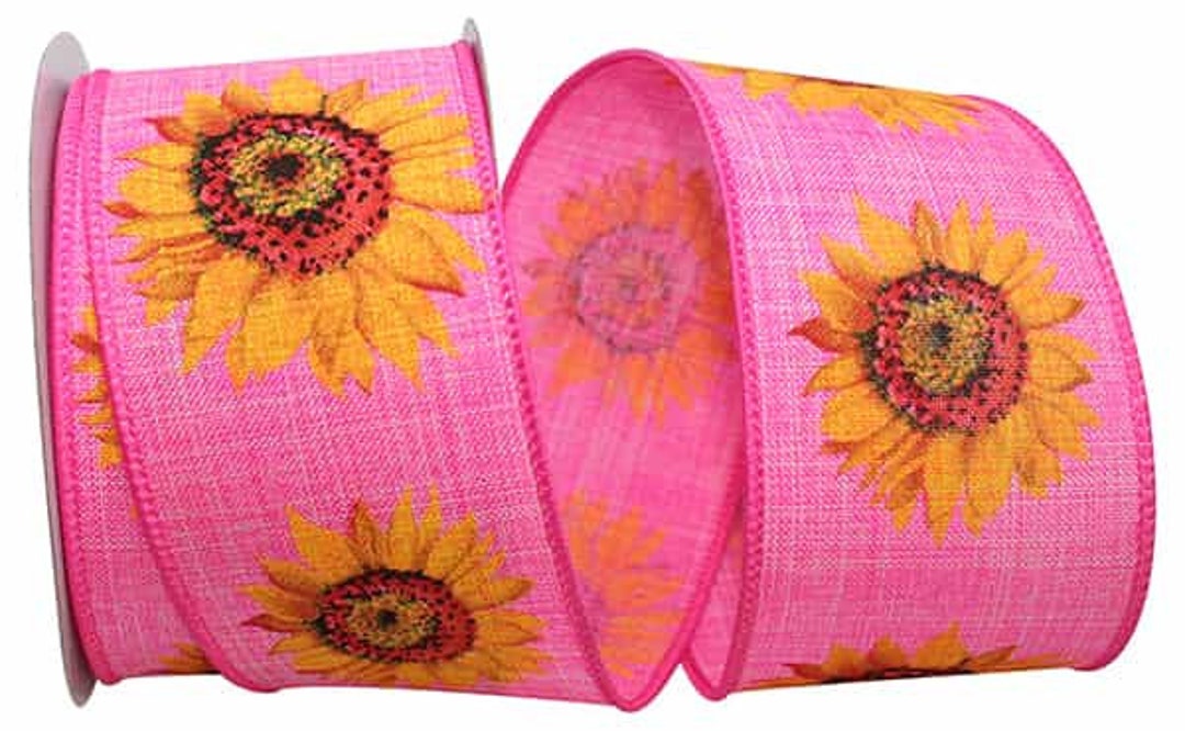 Sunflower Print Ribbon, Wired Sunflower Ribbon, 10 Yards Wired Ribbon ...