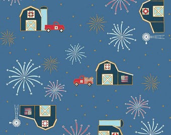 Sweet Freedom Barns fabric, patriotic barns print fabric, Riley Blake Designs