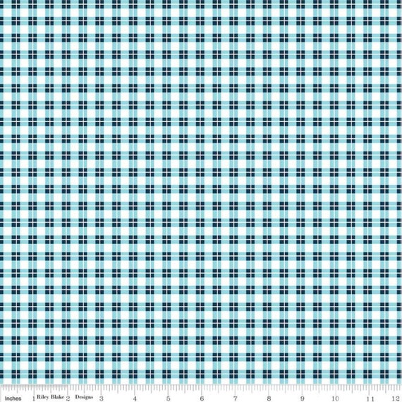 Blue Plaid Fabric, Riley Blake plaid fabric, Harmony Farm plaid fabric Il_570xn