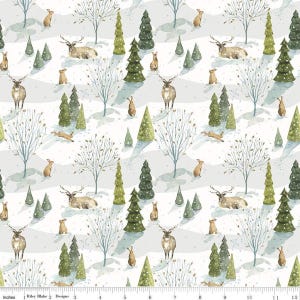 Santa&#39;s Tree Farm, Snowy Woodland fabric, Riley Blake Designs, winter themed fabric