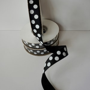Polkadot Ribbon, Aspirin Dot Ribbon White on Black, 25 Yards Ribbon