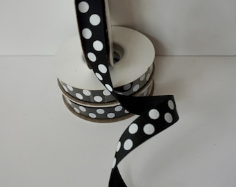 Polka Dot Ribbon, Aspirin Dot White on Black, 25 Yards