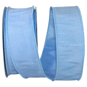 Light Blue Dupioni Ribbon, Pastel Blue Wired Dupioni Ribbon, 10 yards, 1.5&quot; wide