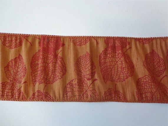 Aspen Leaf, Pumpkin Colored Ribbon, Autumn Wired Ribbon, 10 yards Il_570xn