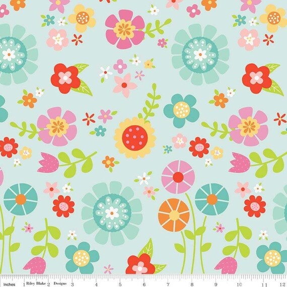 Bloom Where You're Planted Aqua Fabric, Riley Blake Designs fabric Il_570xn