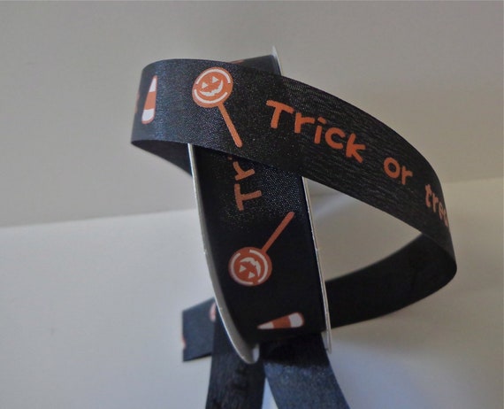 Trick or Treat Ribbon, Halloween Ribbon, Black and Orange Ribbon Il_570xn