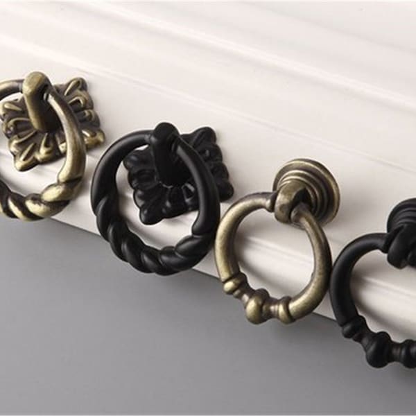 Vintage Drawer Ring Pulls Drop Dresser Knobs Drawer Knob Shabby Chic Kitchen Cabinet Door Knob Door Handle Decorative Black Antique Bronze