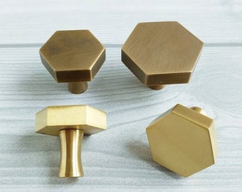 Hexagon Brass Knob Kitchen Cabinet Pulls Drawer Knob Pull Handles Dresser Knobs Pulls Unique Door Knob Handle Furniture Hardware