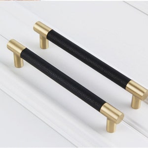 3.78" 5" 6.3" 8.8" 10" Drawer Pulls Handles Black Brown Kitchen Cabinet Door Handle Brass Leather Yellow Gold Dresser Knobs Wardrobe Handles