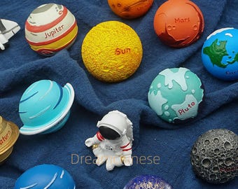 Pomos de resina con diseño del sistema solar para armarios, pomos únicos para cajones, pomos decorativos para habitaciones infantiles con temática espacial.
