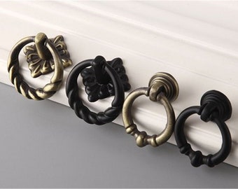 Vintage Drawer Ring Pulls Drop Dresser Knobs Drawer Knob Shabby Chic Kitchen Cabinet Door Knob Door Handle Decorative Black Antique Bronze