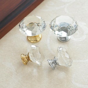 Gold Clear Glass Knobs Crystal Knob Silver Dresser Pulls Cupboard Knobs Drawer Knobs Pulls Door Handles Kitchen Cabinet Knobs