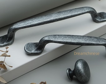 Poignées de tiroir argent antique, bouton d'armoire en laiton vieilli - Quincaillerie rustique