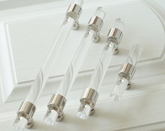 4 "5" 5,5 "6,3" 7,55" 10,0 "14 ""Klar Silber Lucite Knauf Schrank Griffe Schubladenknauf Acryl Schrank T-Bar Pulls Dekor Customsize