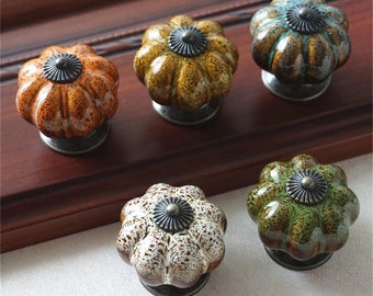 1pcs Pumpkin Knobs Ceramic Knobs Dresser Knob Drawer / Cabinet Handle Pulls / Colorful Kitchen Cupboard Knob Furniture Hardware