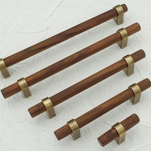 Natural Walnut Wood Kitchen Handles Cabinet Knobs Pulls Drawer Pulls Brass Bronze Wardrobe Pull Closet Handles Wooden  Dresser Knobs