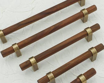 Natuurlijk walnoothout keukengrepen kastknoppen trekt lades messing brons kastdeurknop houten dressoir knop