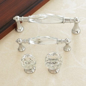 3.78" 5.0" Crystal Dresserknobs Drawer Pulls Handles Clear Pulls Knob Chrome  Crystal Cupboard Cabinet Handle Pull Knobs  Wardrobe Handles