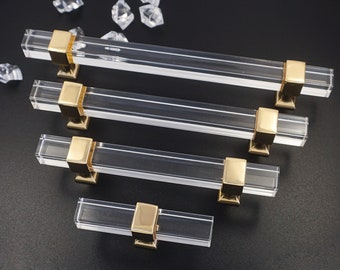 Acrylic Drawer Pulls Knobs Gold Clear Dresser Pulls Cabinet Handles T Bar Knobs Cupboard Handle Kitchen Pulls Handles  Knobs