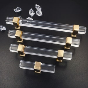 Acrylic Drawer Pulls Knobs Gold Clear Dresser Pulls Cabinet Handles T Bar Knobs Cupboard Handle Kitchen Pulls Handles  Knobs