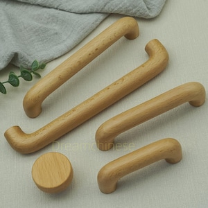 Natural Beech Wood Cabinet Knobs Handles Drawer Pulls Knobs  Wooden Kitchen Door Handles Solid Wood Simple Round Knobs Dresser Handles