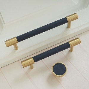 3.78'' 5'' 8.8" Navy Cowhide Cabinet Door Handles Dresser Knobs Drawer Pulls Brass Wardrobe Hanldes dark blue Closet Cupboard Handle Pulls