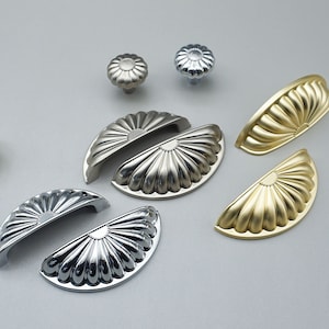 3.0 &quot;Níquel Cromo Latón Copa Shell Cajón Tiradores Cocina Manijas Dresser Perillas Gabinete Tira Dresser Tira Perillas Muebles Modernos Hardware