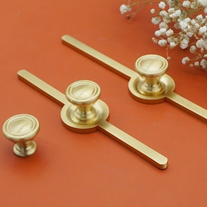 Unique Kitchen Knob Pull Solid Brass Knob With Backplate Cabinet Door Knobs Handles Cupboard Pull Handle Gold Dresser Knob Drawer Pull