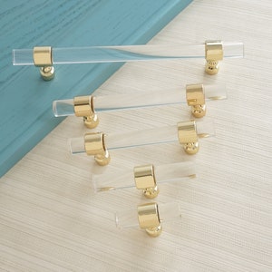 Customsize Acrylic Cabinet Handles Pulls Gold Clear Lucite Drawer Pulls and Knobs Dresser knobs Pulls Closet Wardrobe Handles Knobs Pulls