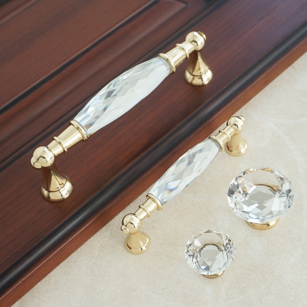 3.78" 5.0" Glass Dresser Knobs Gold Clear Drawer Pulls and knobs Crystal Cupboard Handle Pull Knobs  Wardrobe Handles