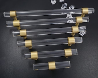 Acrylic Drawer Pulls Knobs Brass  Clear Dresser Knobs  Cabinet Handles T Bar Knobs Cupboard Handle Kitchen Pulls Handles  Knobs