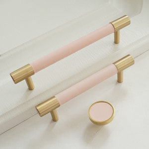 3.78'' 5'' 8.8" Pink Leather Cabinet Door Handles Dresser Drawer Knobs Pulls Solid Brass Wardrobe Hanldes Closet Pulls Cupboard Handle